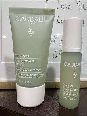 Caudalie Vinopure Purifying Gel Cleanser & Skin Perfecting Serum~Travel Size $24